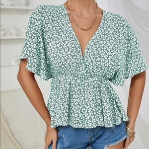 Shein Surplice neck dolman  sleeve floral peplum top